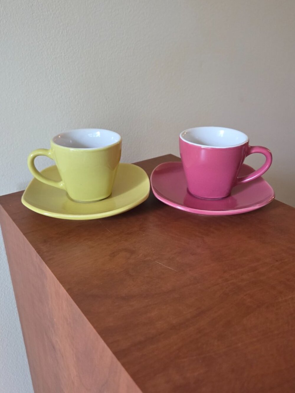 Vintage French Pastel Small Cafe Coffee Cups Set x2 Circa 1950’s Antique Lot Set